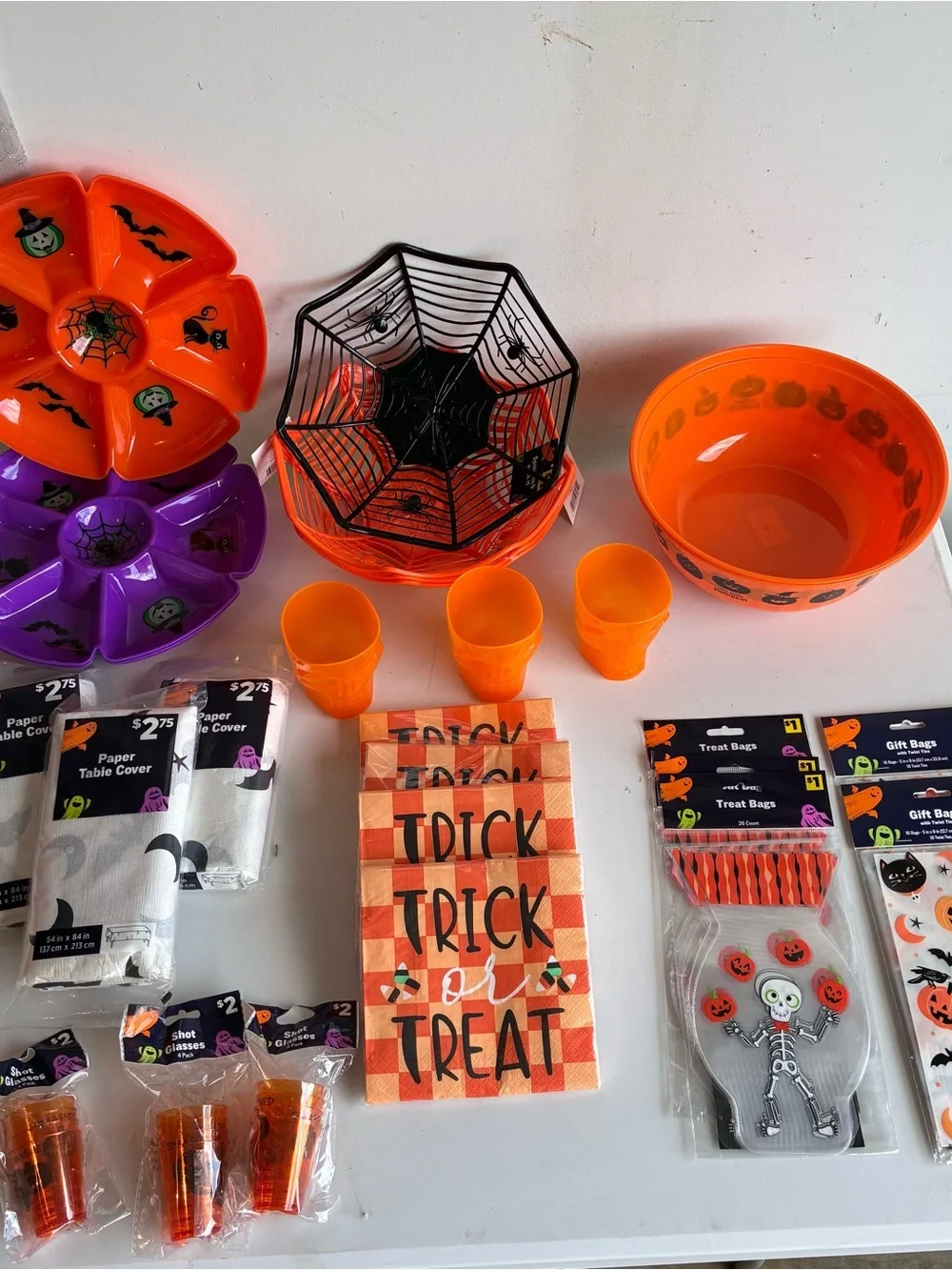 Halloween Party Supplies Bundle – Trays, Bowls, Cups, Table Covers, Treat Bags